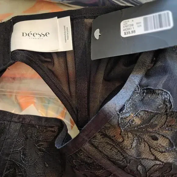 Sexy Black Garter Belt with Lace and Faux Leather - Déesse Collection - Size 14 - Picture 6 of 6